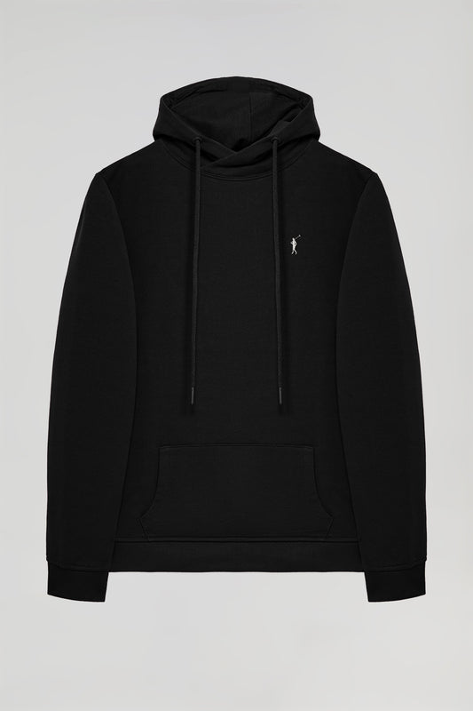 Black hoodie with pockets and Rigby Go logo