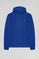 Royal-blue hoodie with pockets and Rigby Go logo