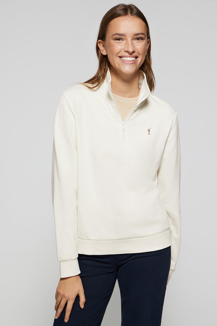 Sweatshirt com meio fecho-éclair beige com logótipo Rigby Go