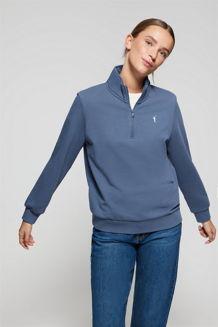Sweatshirt com meio fecho-éclair azul denim com logótipo Rigby Go