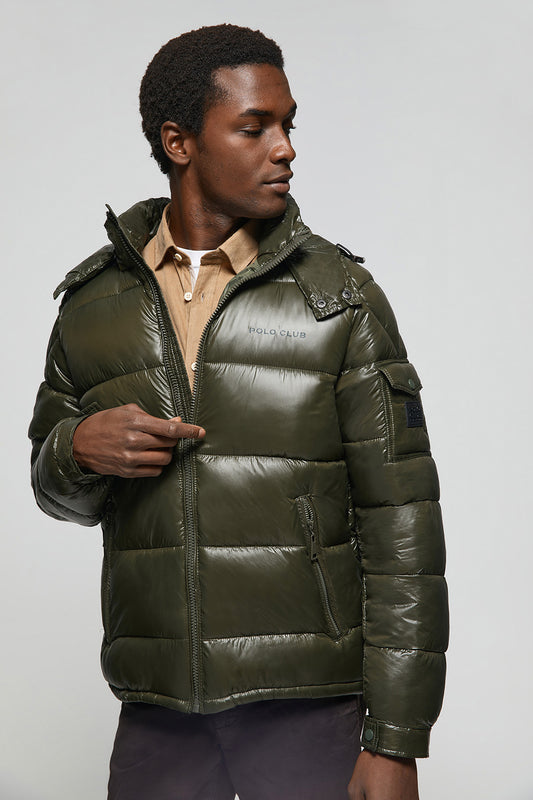 Chaqueta acolchada verde con capucha y detalles Polo Club