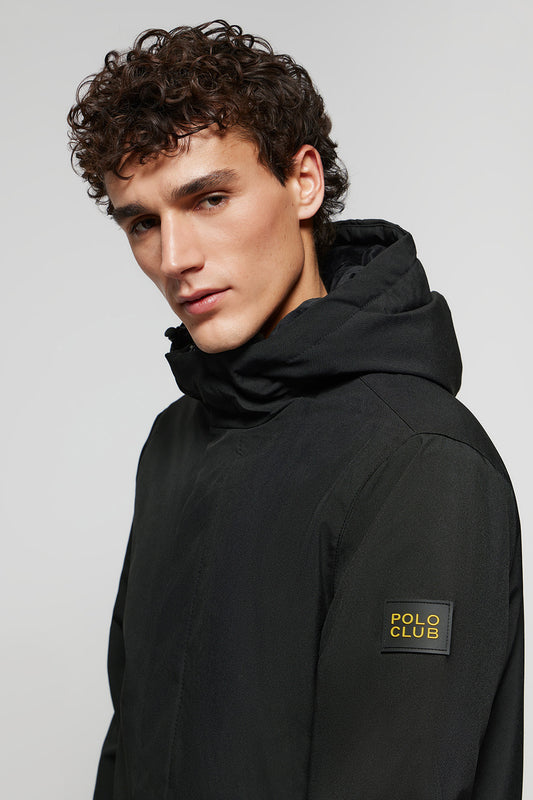 Black technical jacket with hood and bi-coloured Polo Club patch