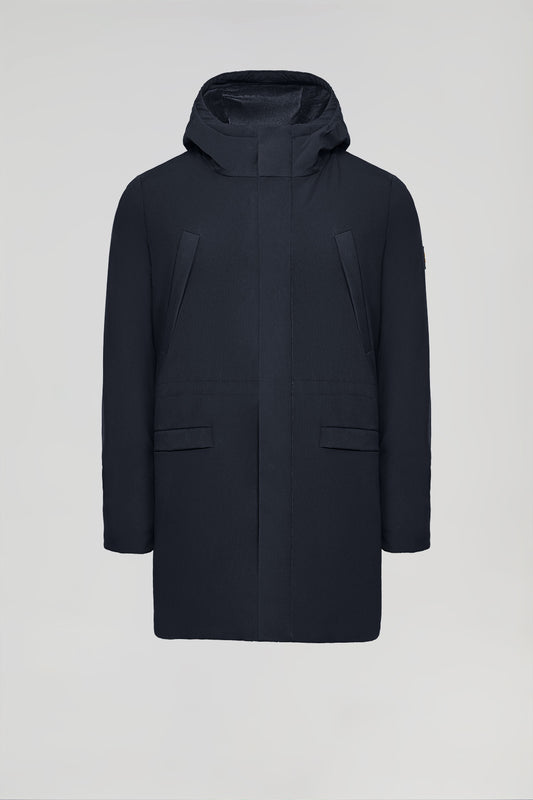 Navy-blue technical parka with hood and bi-coloured Polo Club patch