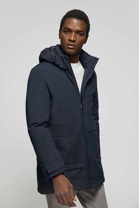 Navy-blue technical parka with hood and Polo Club Details