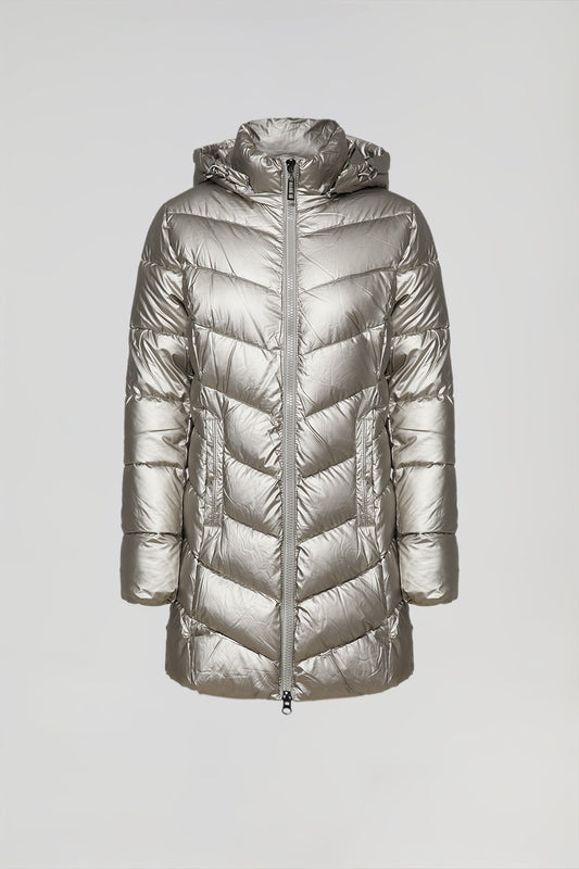 Platinum metal-effect puffer coat with Polo Club details