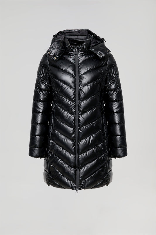 Abrigo negro metalizado acolchado con capucha y detalles Polo Club