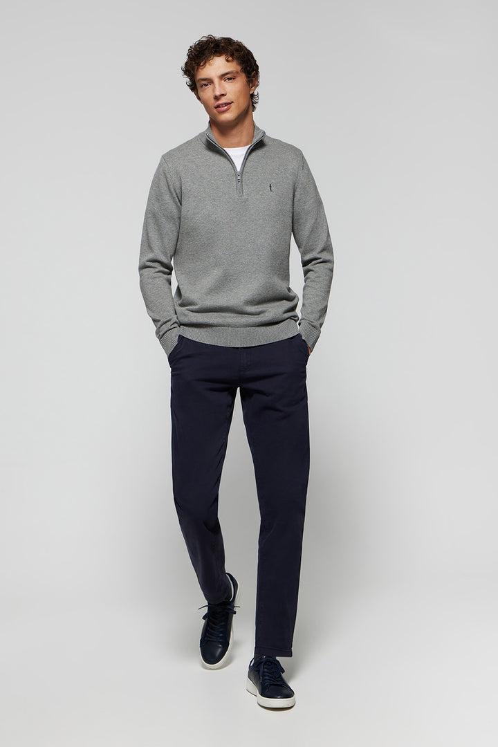 Grey-marl high-neck knit jumper with zip and Rigby Go logo