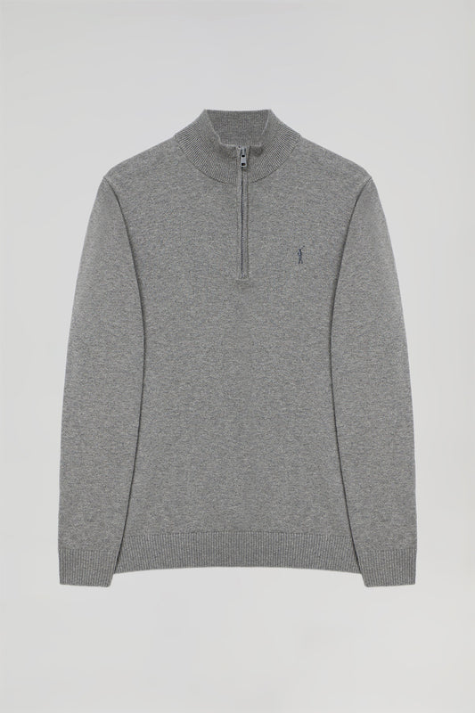 Grey-marl high-neck knit jumper with zip and Rigby Go logo