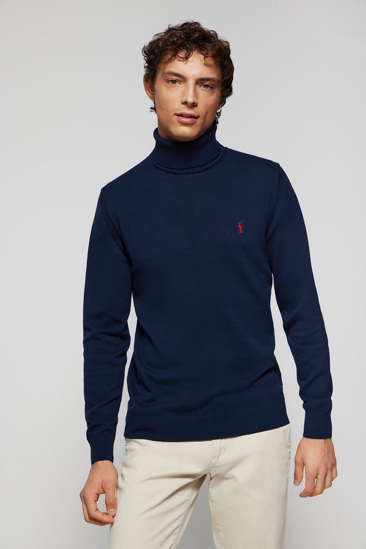 Camisola básica de gola alta azul marinho com logótipo Rigby Go