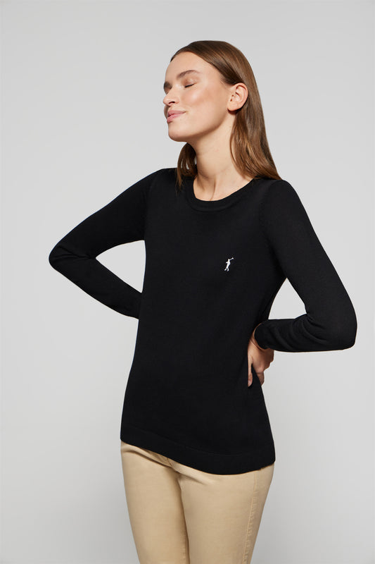 Black round-neck basic knit jumper with Rigby Go logo