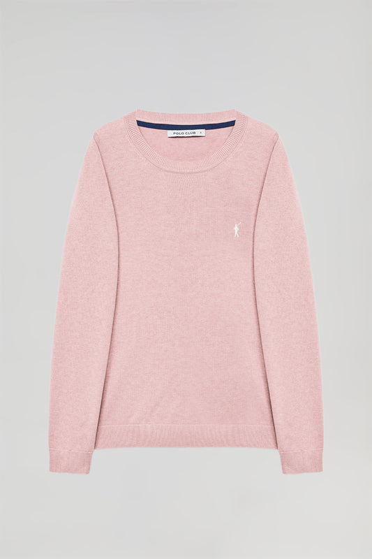 Pink round-neck basic knit jumper with Rigby Go logo