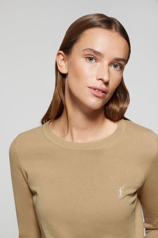 Camel round-neck basic knit jumper with Rigby Go logo