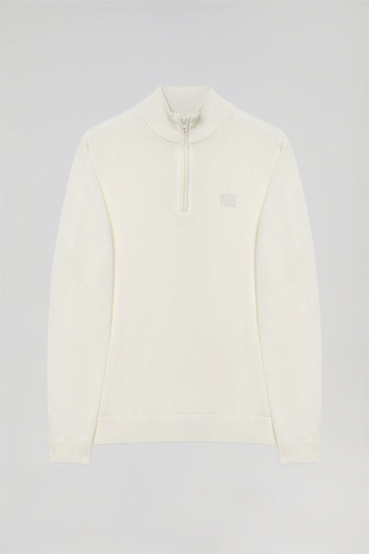 Ice-colour basic jumper with zip and embroidered logo in matching colour