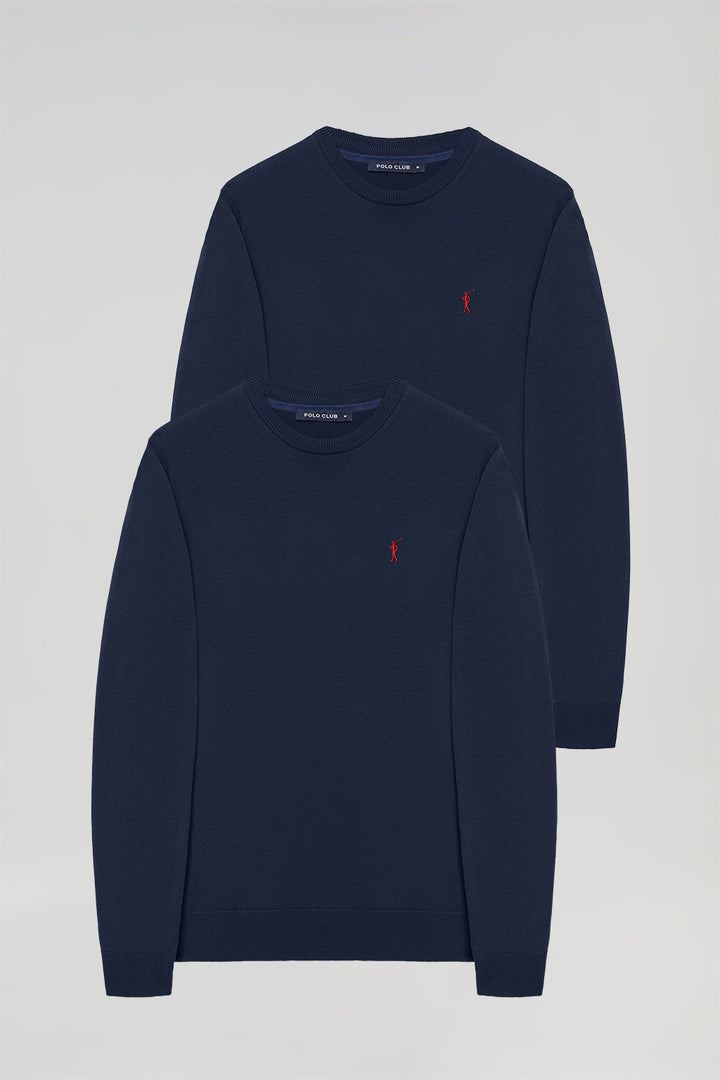 Pack de dos jerseis básicos de cuello redondo azul marino con logo bordado