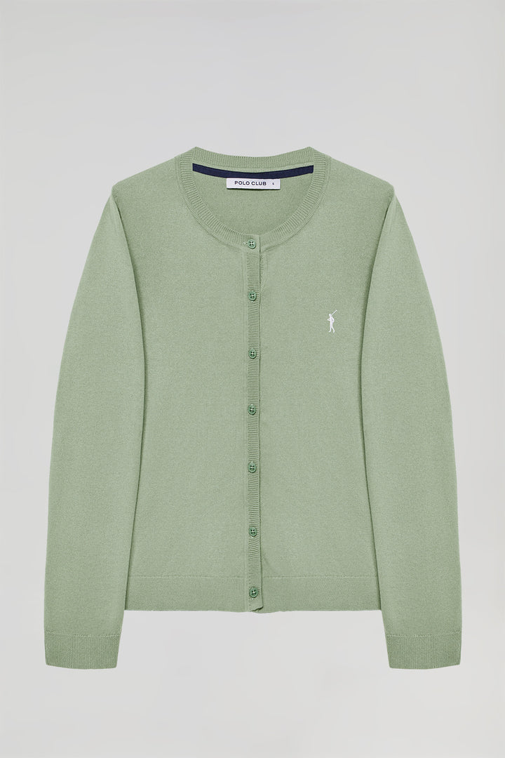 Cardigan verde jade de malha abotoado à frente e logotipo bordado Rigby Go