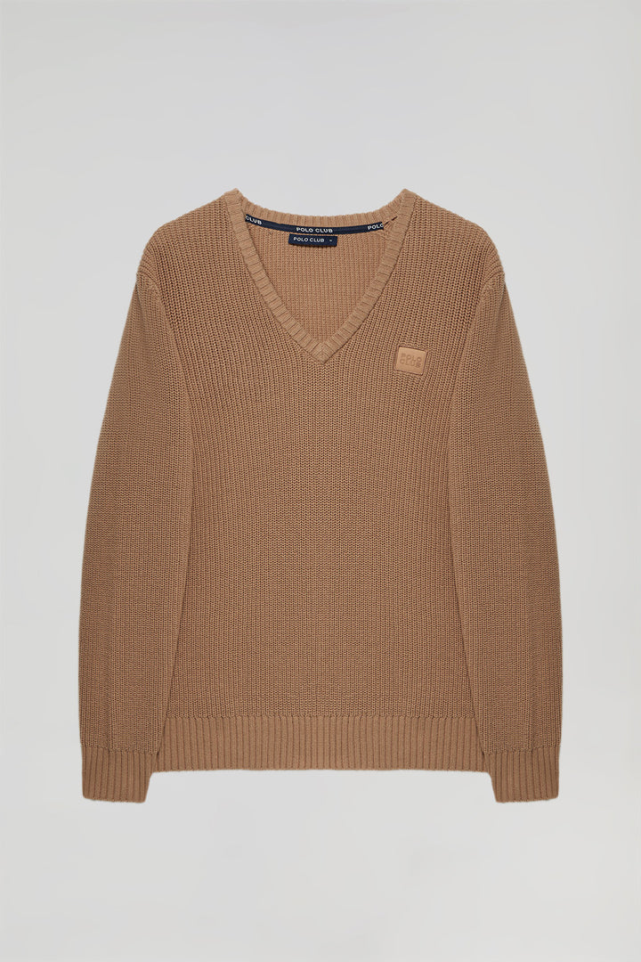 Brown 9-gauge knit jumper with Polo Club detail