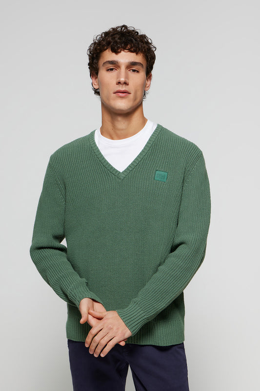 Green 9-gauge knit jumper with Polo Club detail