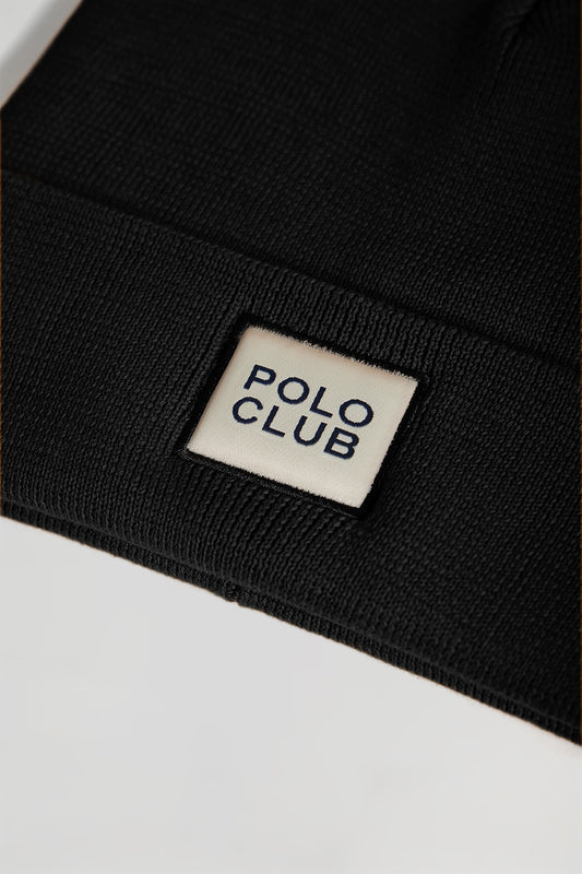 Gorro negro de lana unisex con detalle Polo Club
