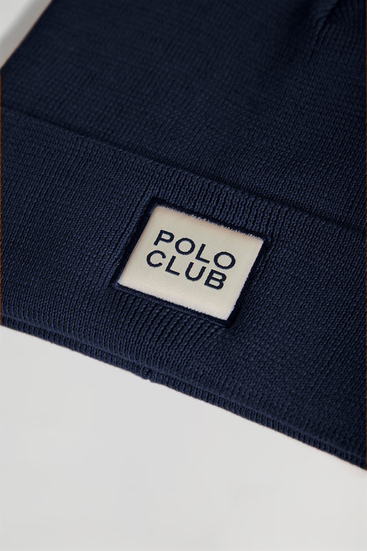 Gorro azul marinho de lã unisex com pormenor Polo Club