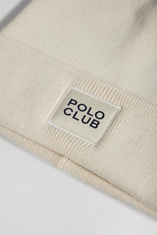 Gorro bege de lã unisex com pormenor Polo Club