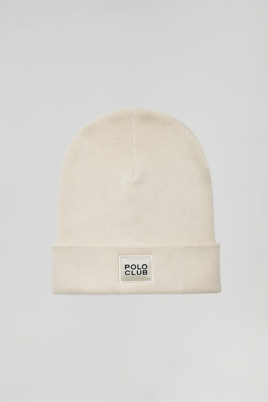 Beige unisex wool beanie with Polo Club detail