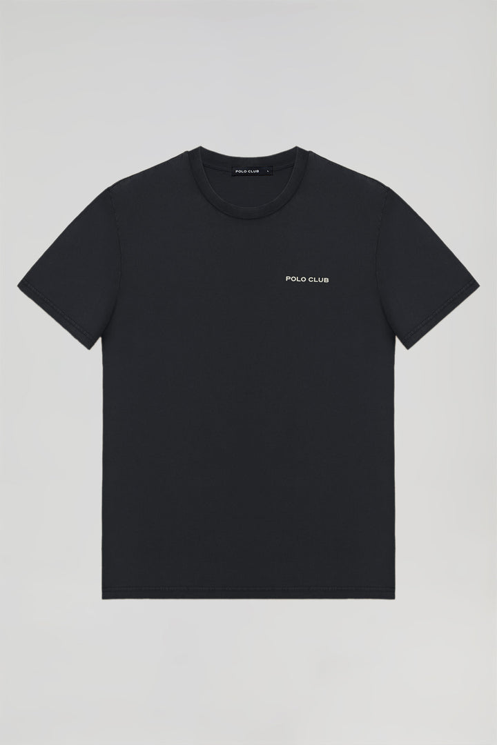T-shirt orgânica vintage preta com pormenor Polo Club