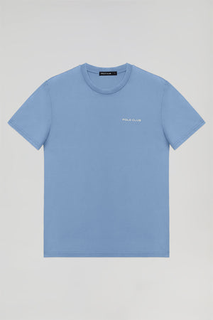 T-shirt orgânica vintage azul celeste com pormenor Polo Club
