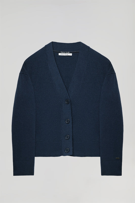 Blue knit cardigan with buttons and Polo Club detail