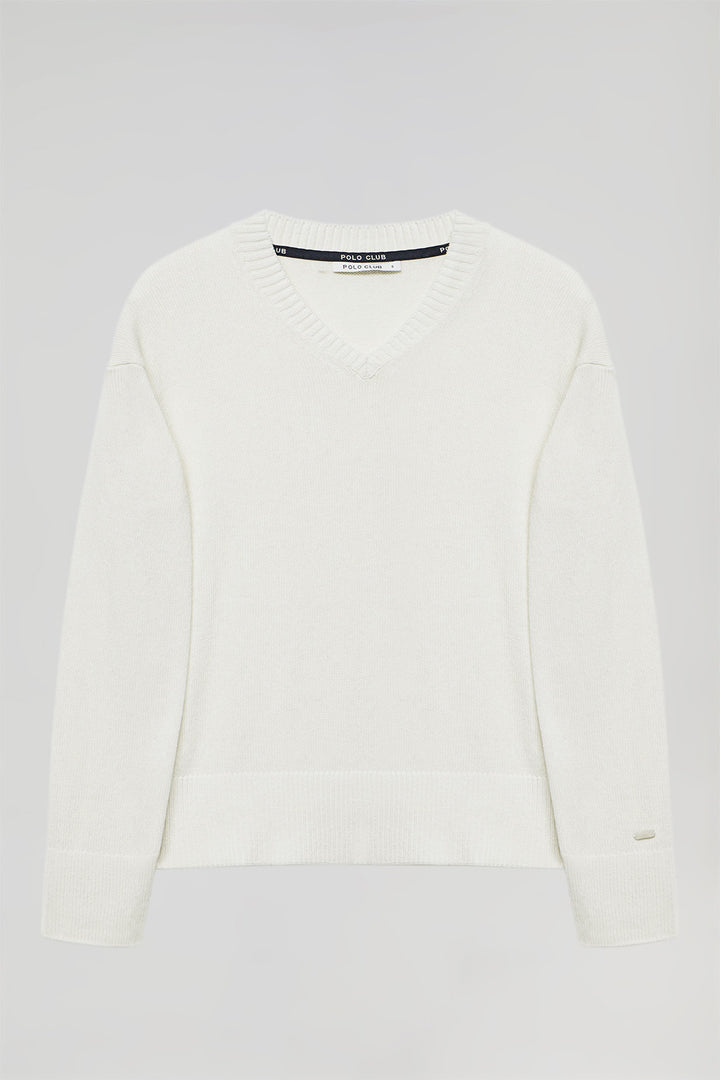 Beige V-neck knit jumper with Polo Club detail