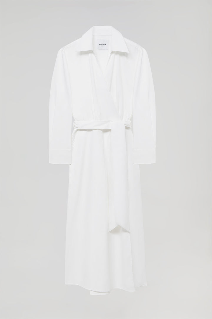 Vestido largo Capri en blanco con detalle en el cuello