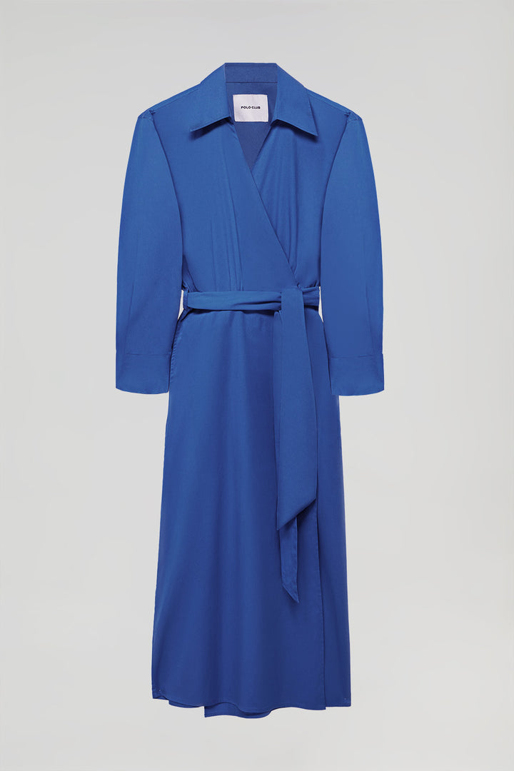 Royal-blue Capri long dress with collar detail