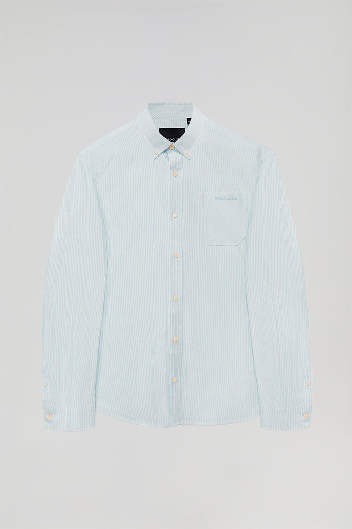 Camisa de rayas azul celeste Oxford y bordado Polo Club