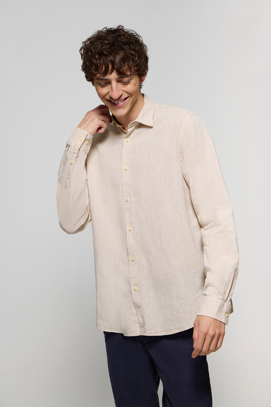 Sandy linen and cotton shirt with Polo Club details