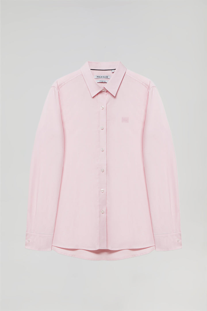 Camisa oxford rosa con logo bordado