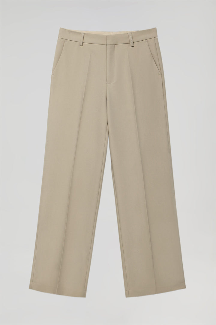 Pantalón ancho de vestir beige con detalles Polo Club