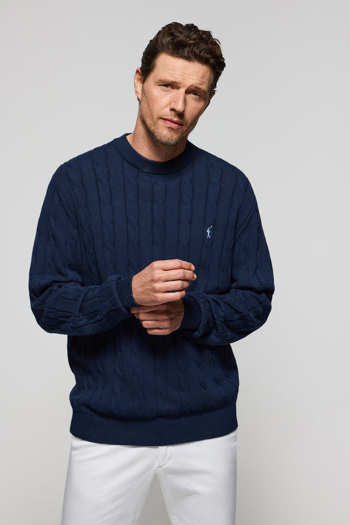 Navy-blue braided jumper with Rigby Go embroidery
