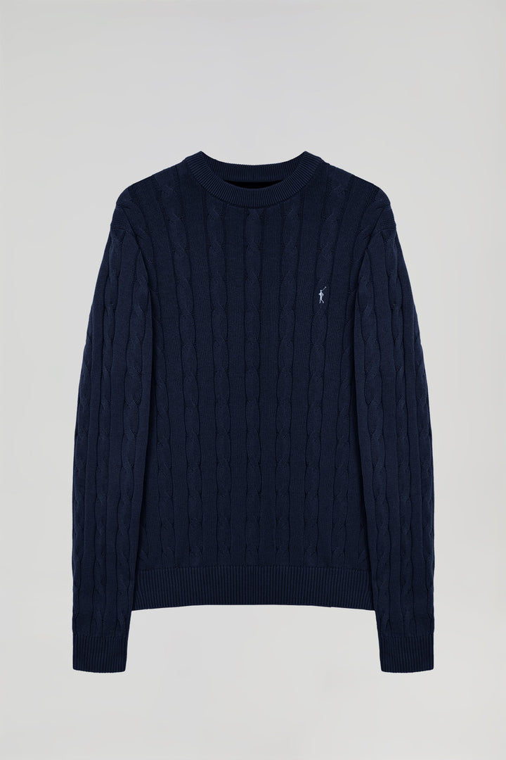 Navy-blue braided jumper with Rigby Go embroidery