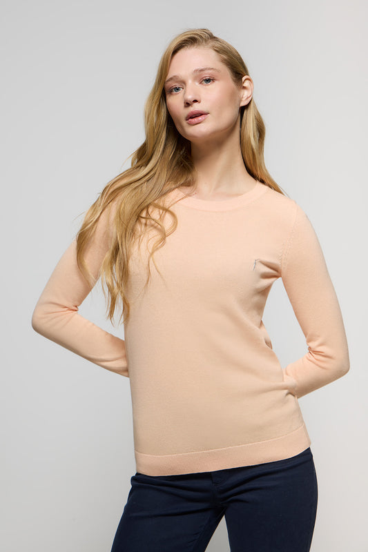 Camisola cor-de-pêssego de malha básica com decote redondo e logotipo Rigby Go