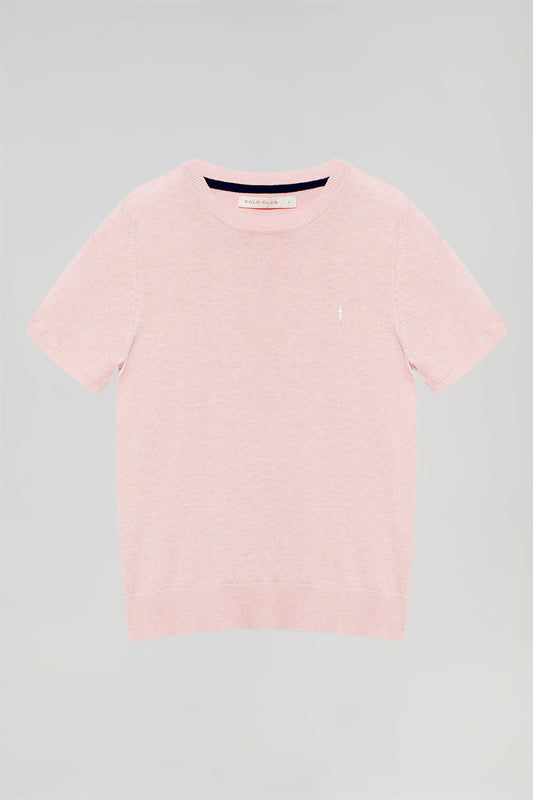 Camisola rosa vigoré de malha com decote redondo de manga curta e logotipo bordado Rigby Go