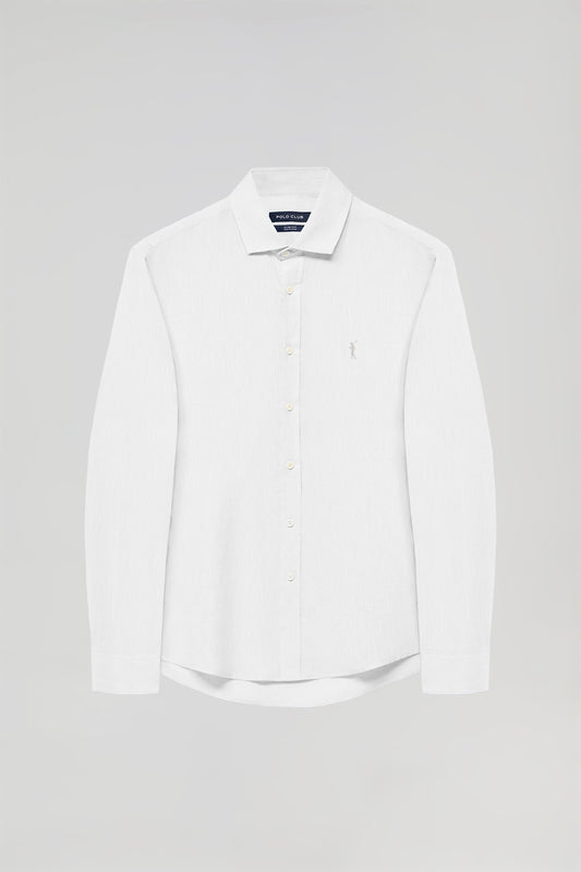 White slim-fit linen and cotton shirt with Rigby Go logo