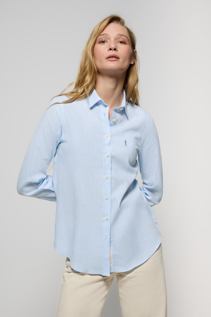 Camisa azul celeste de lino y algodón con detalle bordado Rigby Go