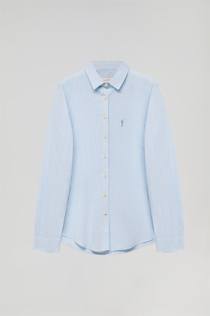 Camisa azul celeste de linho e algodão com pormenor bordado Rigby Go