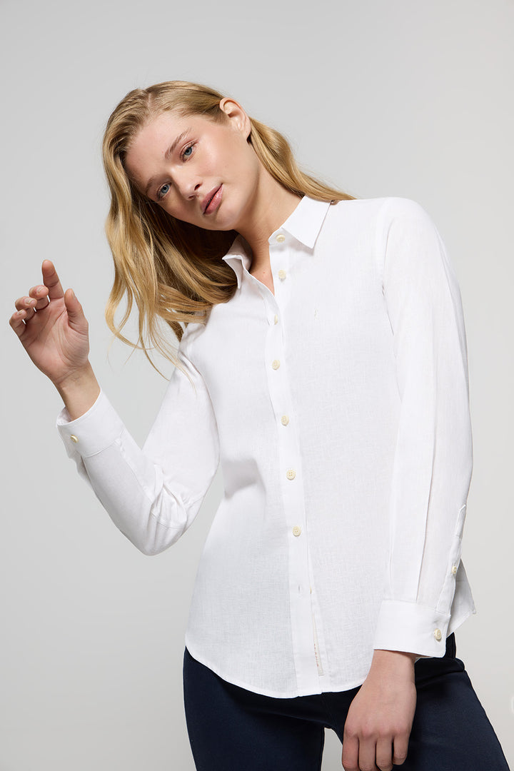Camisa blanca de lino y algodón con detalle bordado Rigby Go