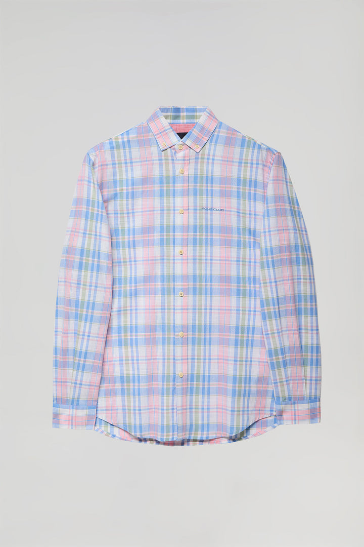 Camisa de cuadros en tonos azules y rosa con logo Polo Club