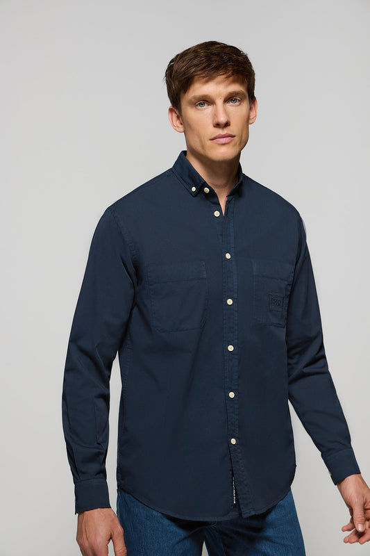 Camisa de sarja azul marinho com bolsos e logo Polo Club