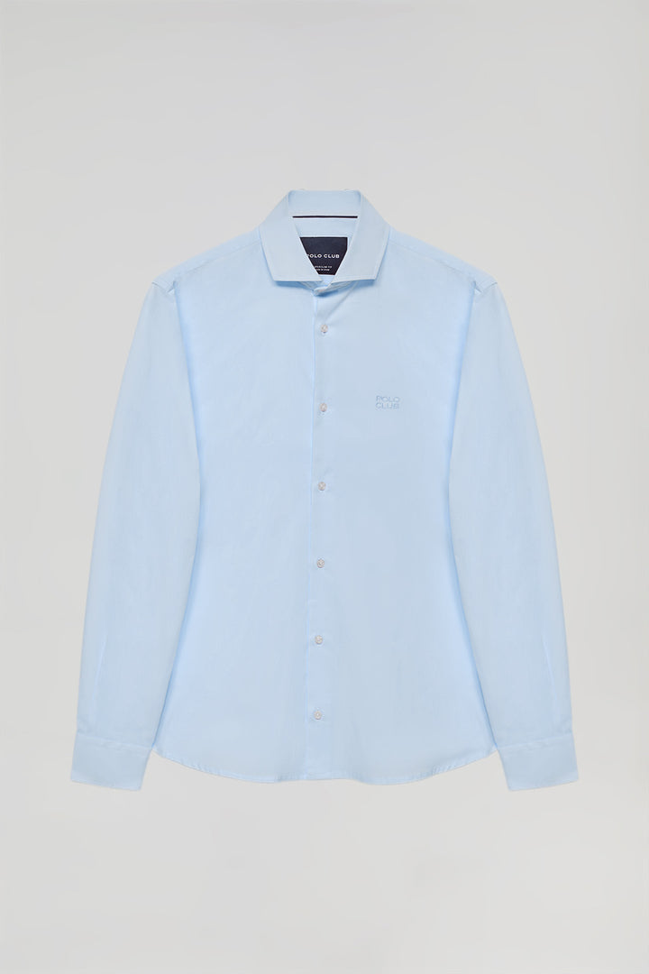 Camisa super slim fit azul celeste de algodão com logo Polo Club