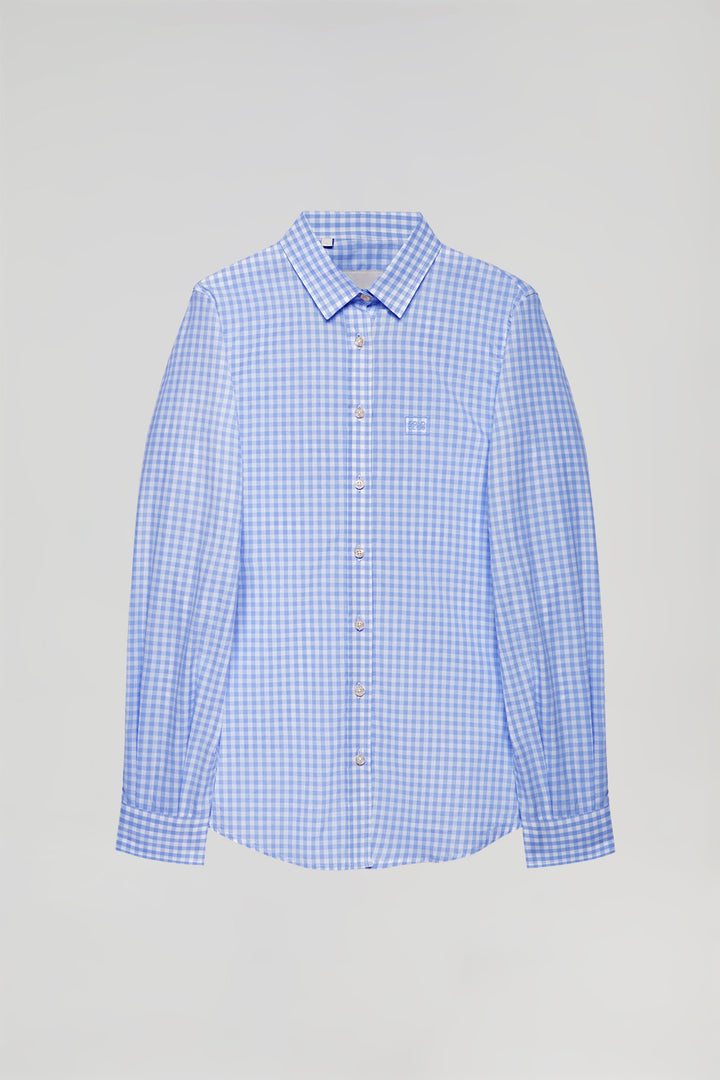 Camisa em xadrez vichy azul marinho com pormenor Polo Club