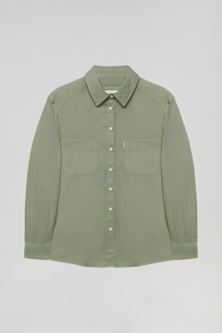 Green loose-fit shirt with pockets and Polo Club detail