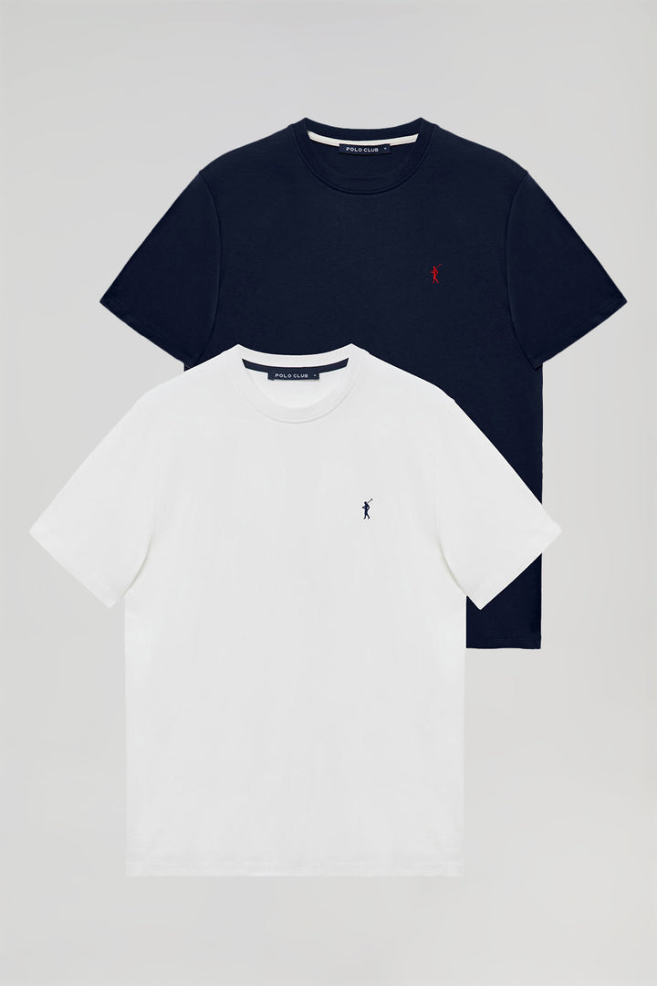 Pack de duas t-shirts básicas de manga curta em azul marinho e branco e logótipo bordado