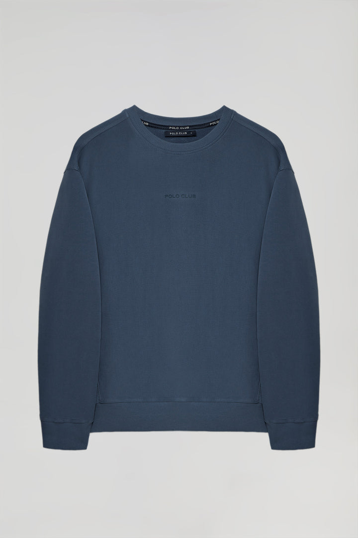 Sweatshirt básica com decote redondo azul denim Minimal Polo Club